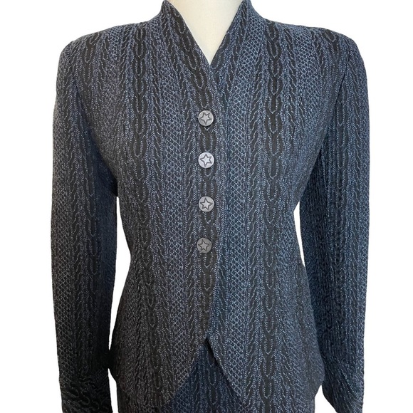 Vintage Doncaster Blue and Black Raised Pattern Blazer and Skirt Set  Sz.4P - Picture 2 of 16